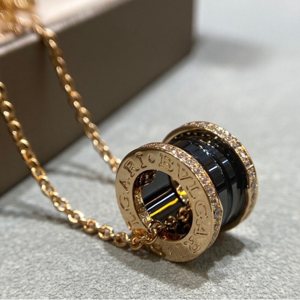 💎 Bvlgari B.zero1 Ceramic Necklace Rose Gold Diamond Pave